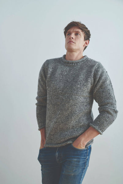 Raheen Tweed Roll Neck Mens Sweater - Light Grey