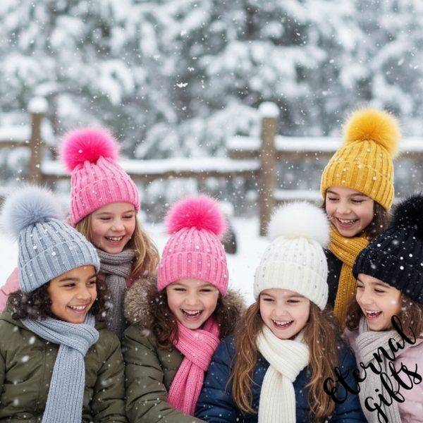 Tots Embelished Woolen Bobble  Hats- Fleece Lined & Detachable Bobble