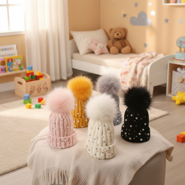 Tots Embelished Woolen Bobble  Hats- Fleece Lined & Detachable Bobble