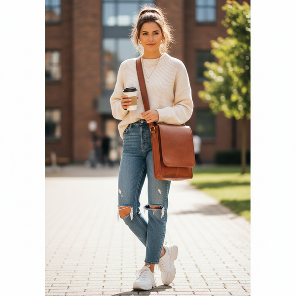 Luxury Irish Soft Leather Messenger Bag in Tan -Tinnakeenly Leather