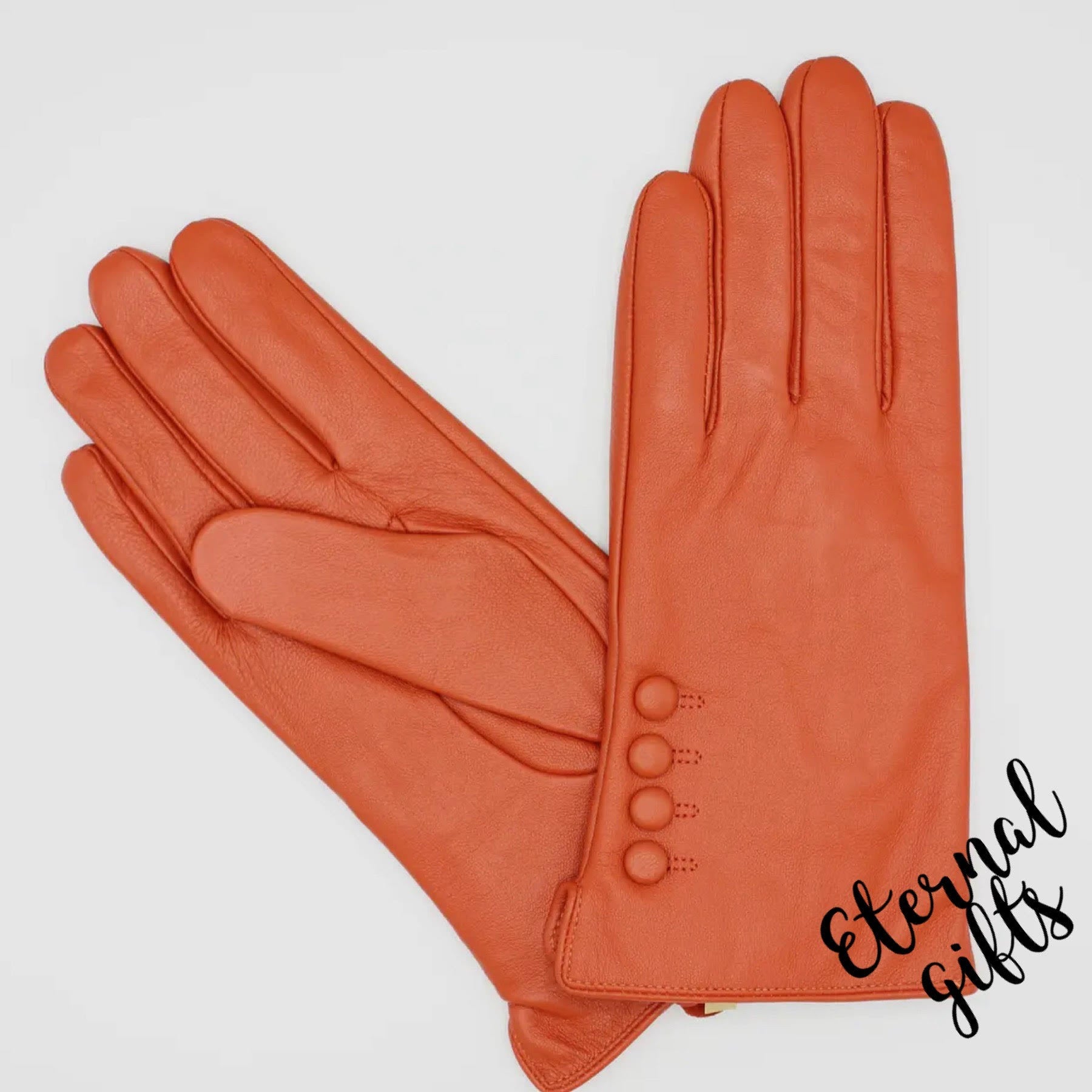 Women's Fleece Lined Leather Gloves - Orange