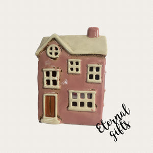 Ceramic T-Light House Holder in Pink