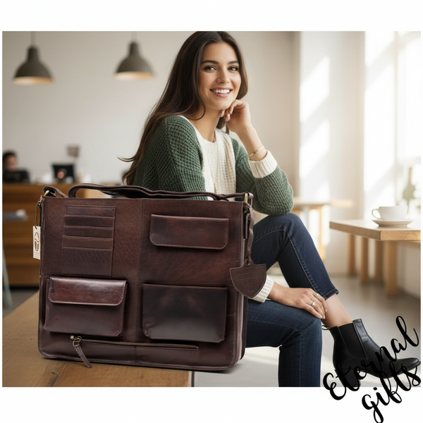 LEATHER SATCHEL FOR 15" LAPTOP GENERAL PURPOSE Tinnakeenly Leathers in Brown