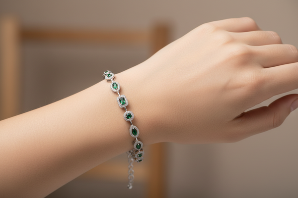 SB173EM Silver Emerald Bracelet from The Emerald Collection - Silver by Absolute