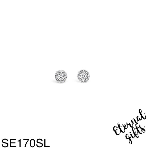 Sterling Silver Small Diamond Halo Earrings - Silver by Absolute