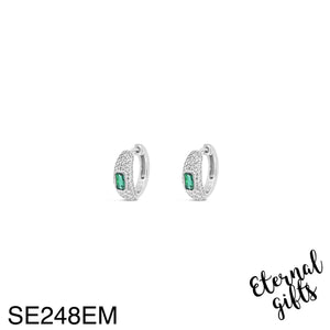 SE348EM Silver Emerald Hoope Sleepers from The Emerald Collection - Silver by Absolute