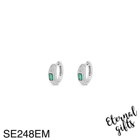SE348EM Silver Emerald Hoope Sleepers from The Emerald Collection - Silver by Absolute