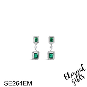 SE264EM Drop Silver Emerald Earrings from The Emerald Collection- Silver by Absolute