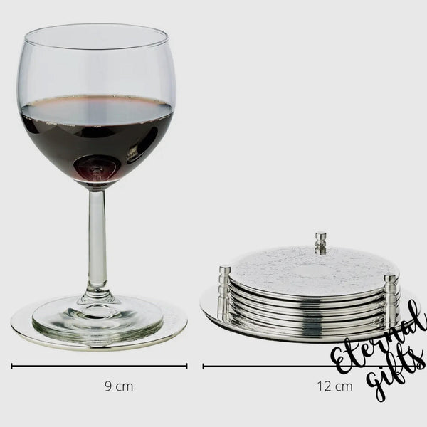 Set of 6 Coasters Brügge with Holder, Silver-Plated -by Edzard