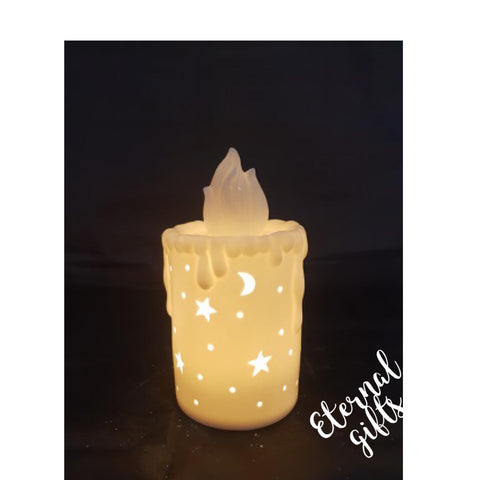 Small Ceramic White Candle with Light
