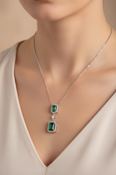 SP206EM Silver Emerald Pendant From The Emerald Collection - Silver by Absolute