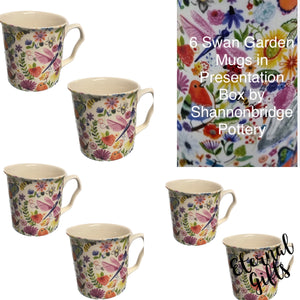 6 Swan Garden Tankard Mugs By Shannonbridge Pottery