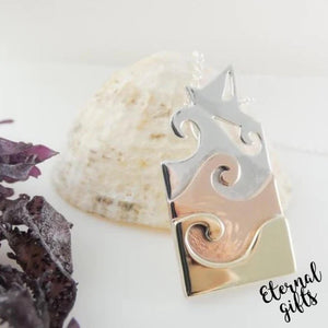 Wave Pendant in Mixed Metals by Banshee Silver