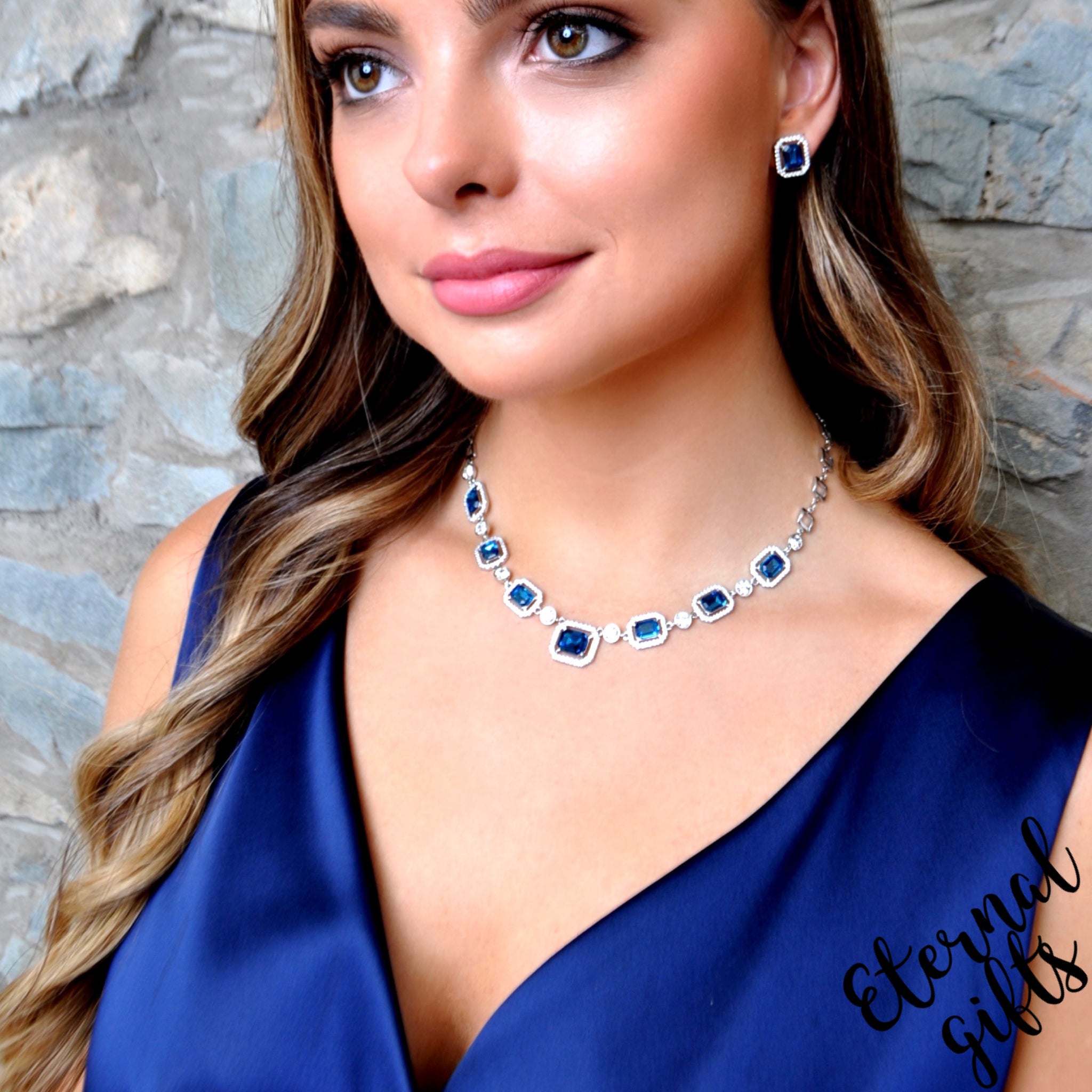 Saphire Silver Neckpiece Midnight Blue Collection (N2173MB) - Absolute Jewellery