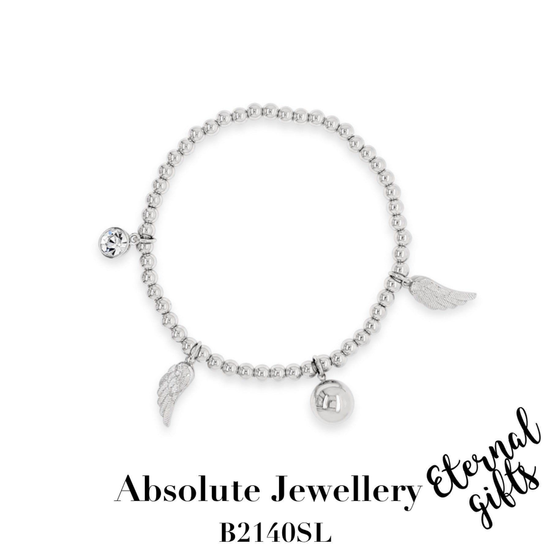 Angel Wing Beaded Bracelet Silver - Absolute Jewellery