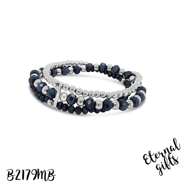 2 Way Beaded Necklace in Midnight Blue and Silver N2179MB - Absolute Jewellery