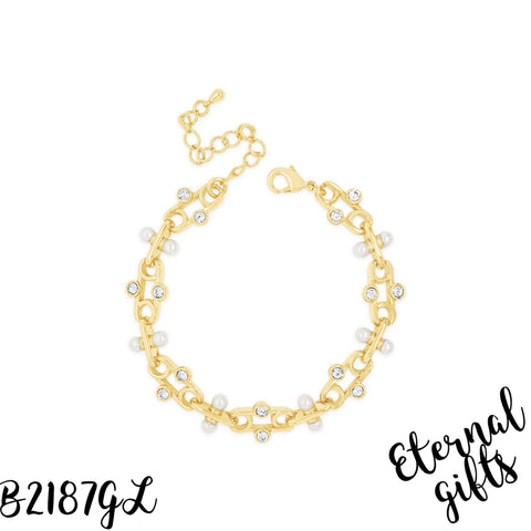 Gold and Pearl Bracelet B2187GL - Absolute Jewelley