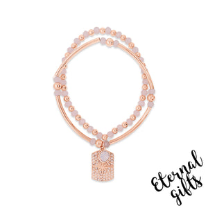 2 Layer Beaded Bracelet in Blush Pink & Gold By Absolute Jewellery B2194PK