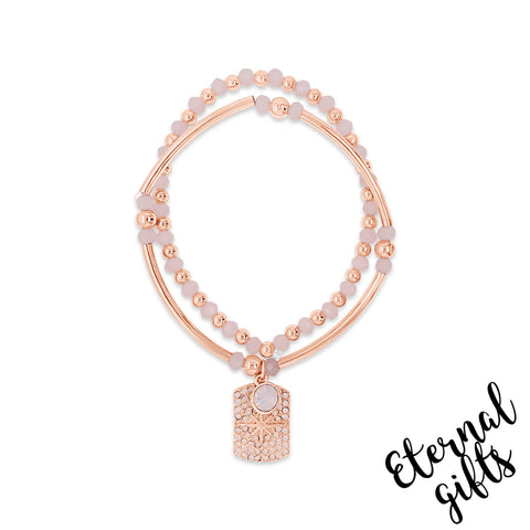 2 Layer Beaded Bracelet in Blush Pink & Gold By Absolute Jewellery B2194PK