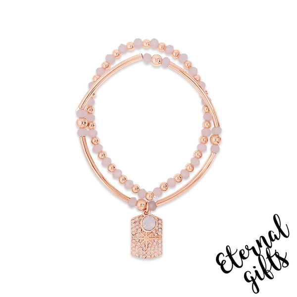 Beaded necklace in Blush Pink & Gold with Star Pendant By Absolute Jewellery N2194PK