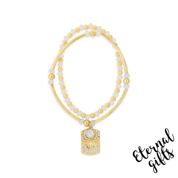 Beaded Necklace in white & Gold with Star Pendant By Absolute Jewellery