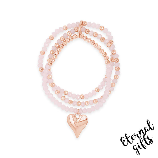 3 Layer heart Beaded Bracelet In Blush Pink By Absolute Jewellery
