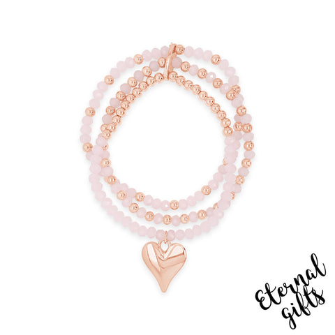 3 Layer heart Beaded Bracelet In Blush Pink By Absolute Jewellery B2195PK