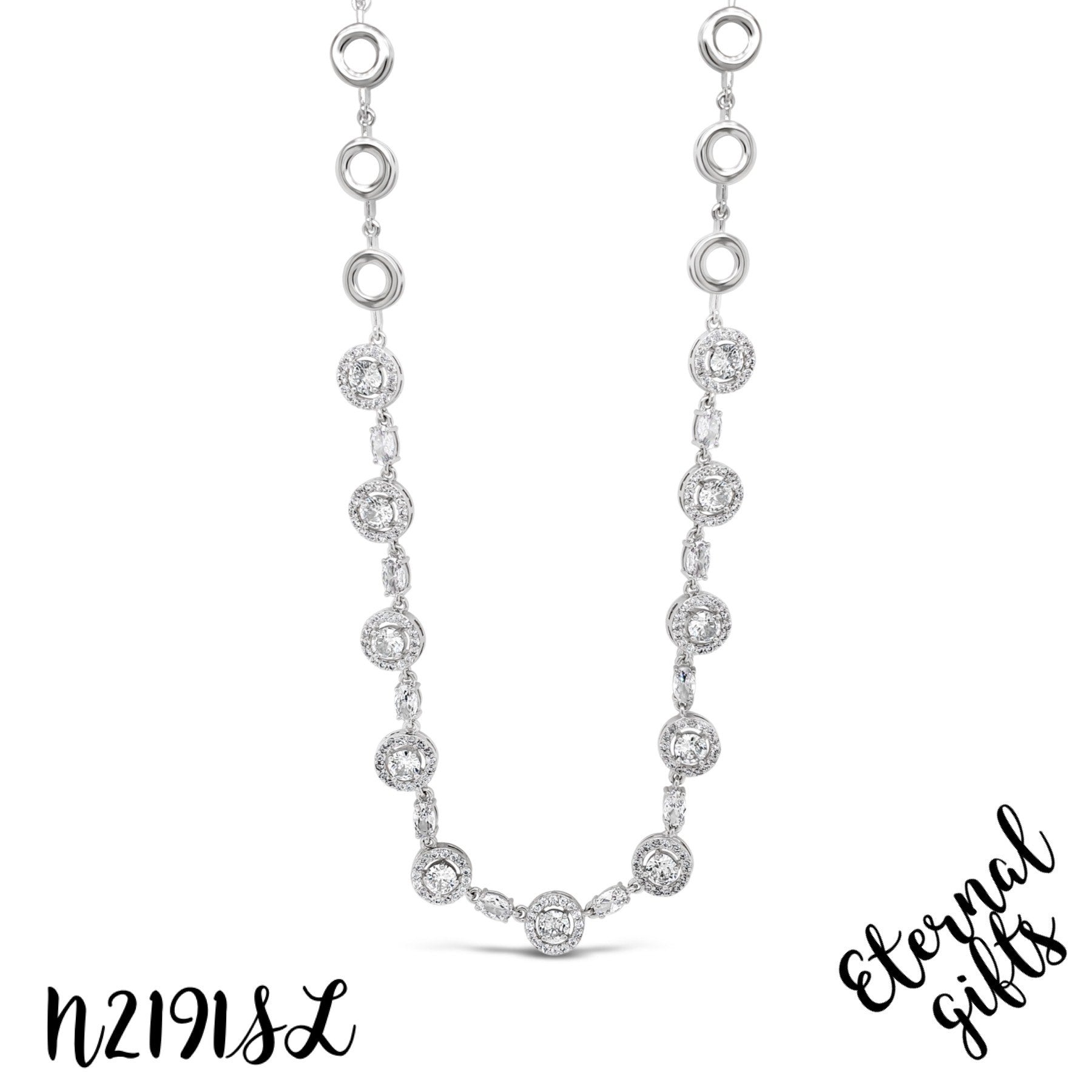 Classic Halo White Diamond Crystal Necklace N2191SL - Absolute Jewellery