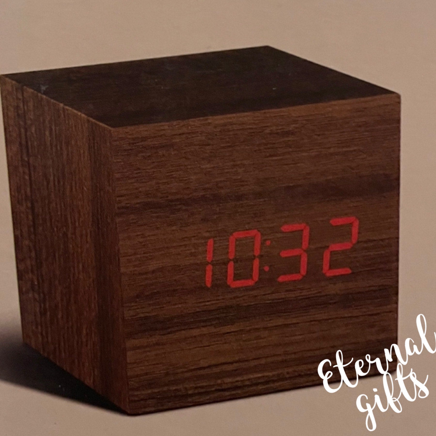 Cube Click Clock Teak with Red LED by Gingko Design