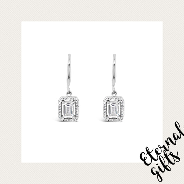Sterling Silver Drop Square Diamond Earrings (SE127SL)-Absolute Jewellery