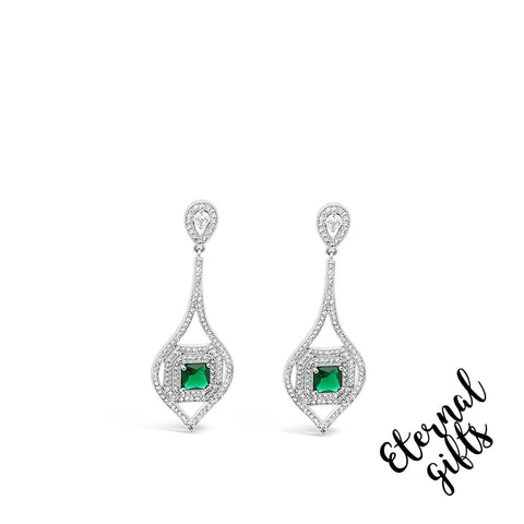 Silver Teardrop Emerald Green Stone Earrings - Absolute Jewellery