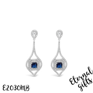 Statement TearDrop Midnight Blue Silver Earrings E2030MB - Absolute Jewellery