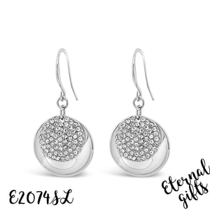 Silver Circle Drop with Cubic Zirconia Earrings E2074SL - Absolute Jewellery