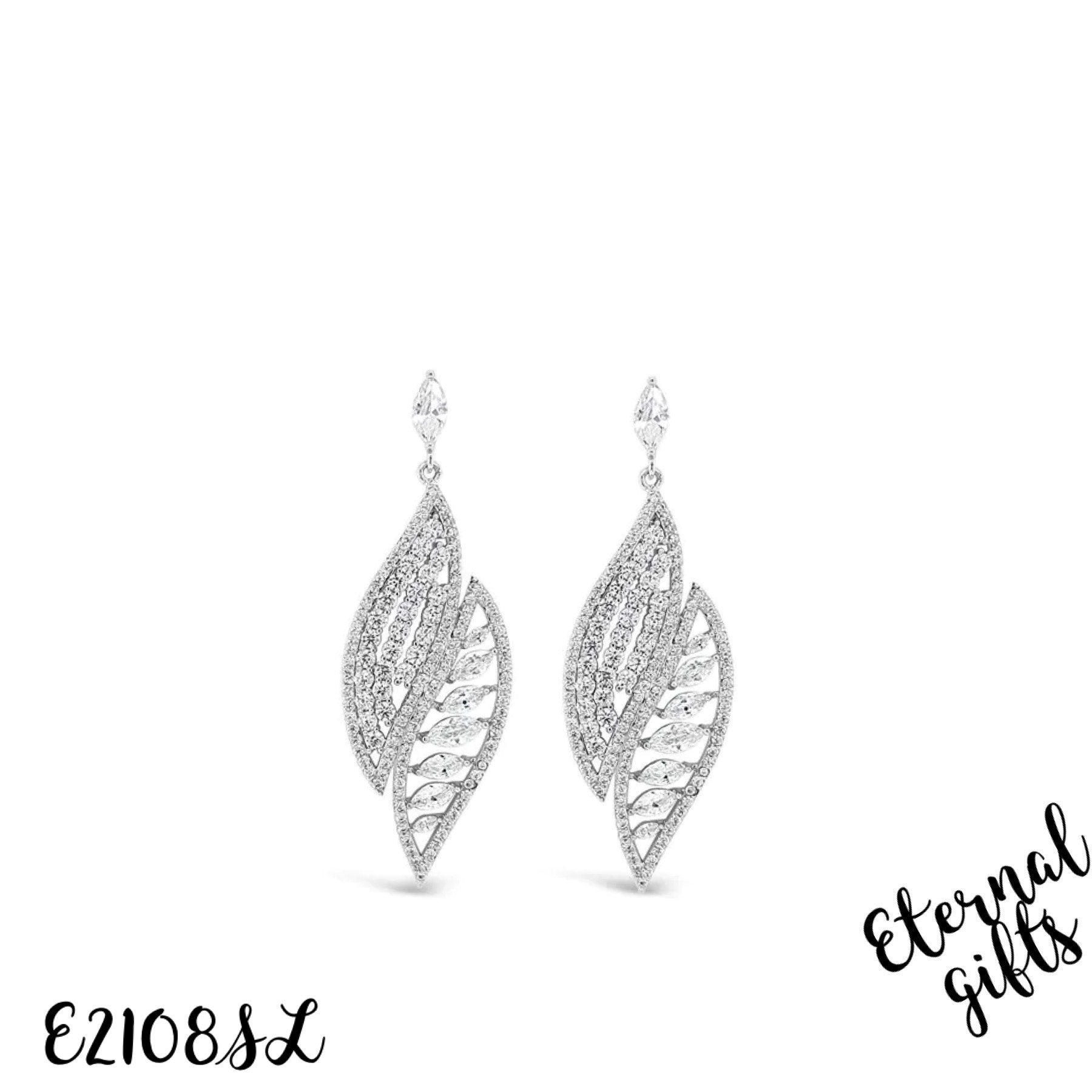 Statement Double Leaf Diamond Drop earring E2108SL - Absolute Jewellery