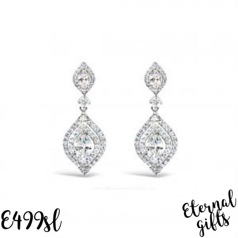 Large Teardrop Diamond Silver Earring E499SL - Absolute Jewellery