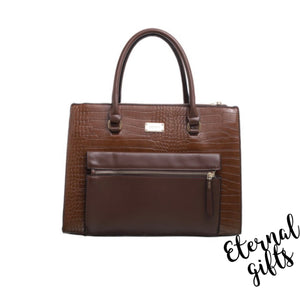 The Janette- Large Croc Print Office Tote - Brown