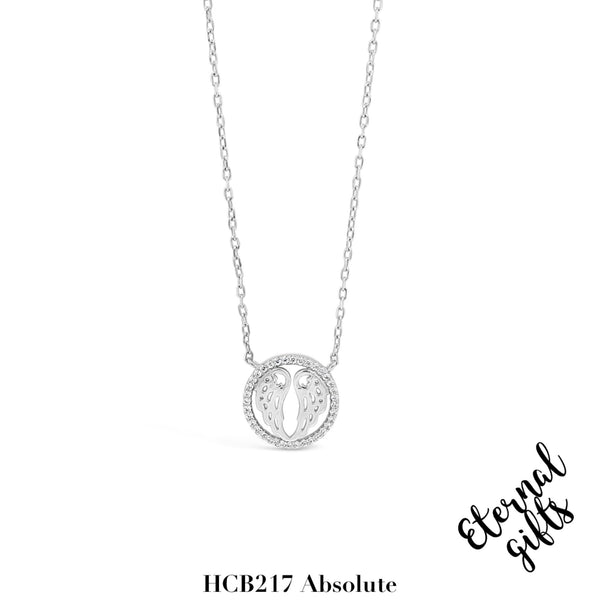 Silver Angel Wings in Circle Pendant and Chain HCP217 - Absolute Kids Collection