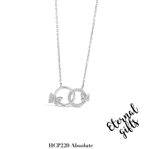 Silver Double Circle Butterfly Pendant and Chain HCP220 - Absolute Kids Collection