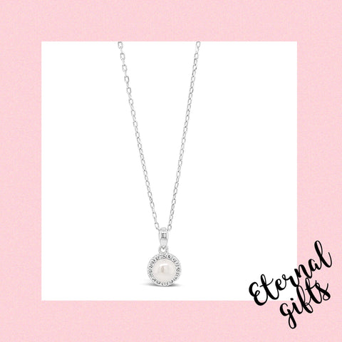 Kids Silver Pearl With Cubic Zirconia Surround Pendant And Chain - Absolute Jewellery