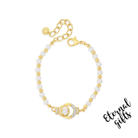 Beaded Pearl And Gold Bracelet By Absolute Jewellery B2197GL