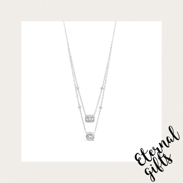 Sterling Silver Layered Square and Round Stones Neckpiece (SN115SL) -Absolute Jewellery