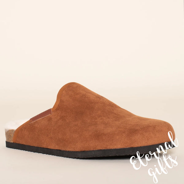 Mens Brown Slipper Faux Fur Lined Slippers - Brakeburn