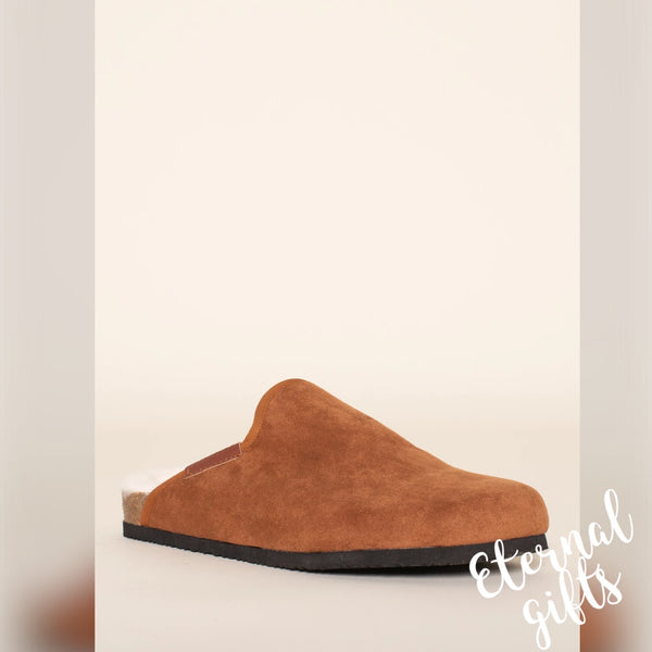 Mens Brown Slipper Faux Fur Lined Slippers - Brakeburn