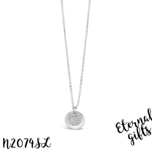 Silver Circle with Cubic Zirconia Necklace N2074SL - Absolute Jewellery