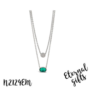 Silver Emerald & Silver Double Necklace Absolute Jewellery
