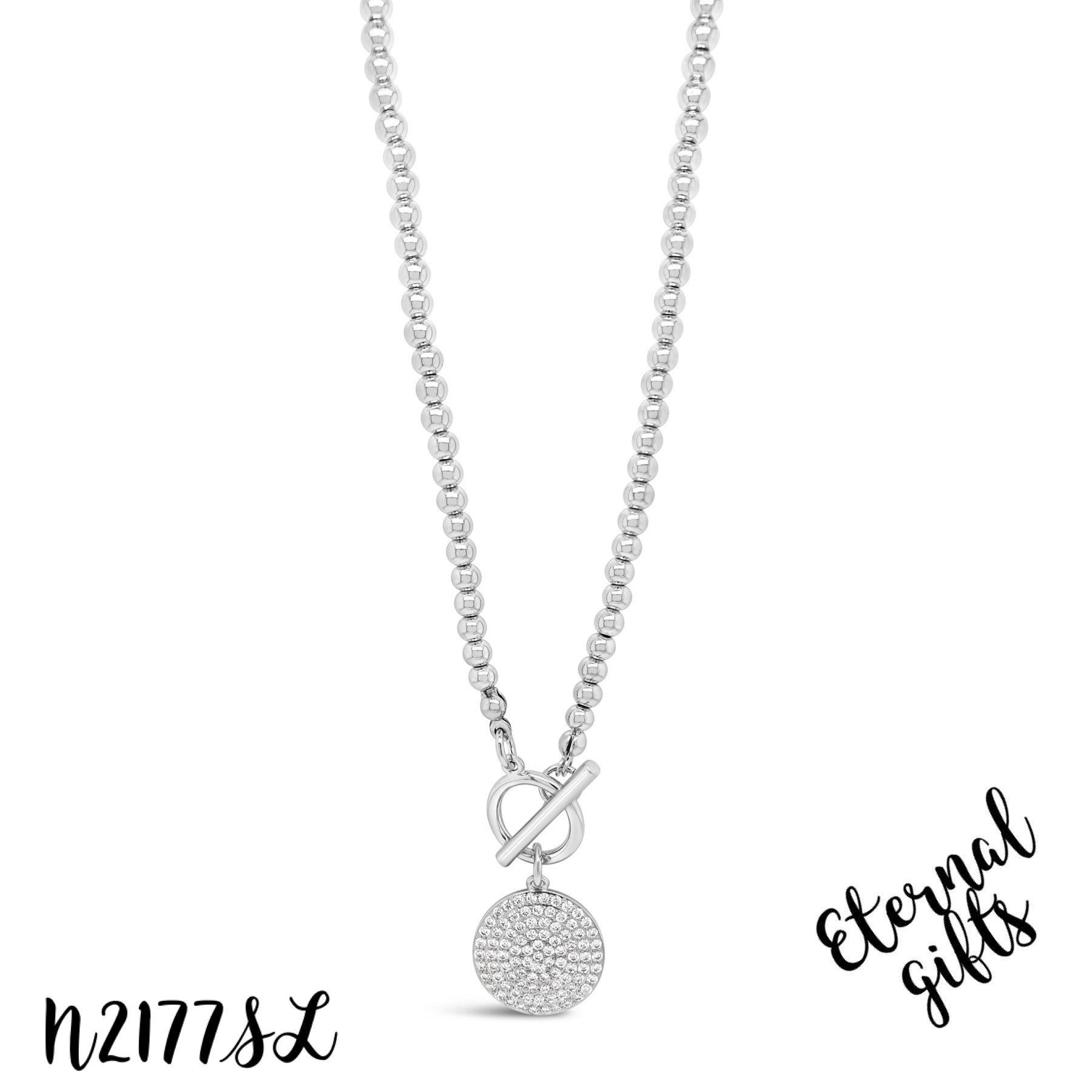 Beaded Disc Silver Necklace N2177SL - Absolute Jewellery