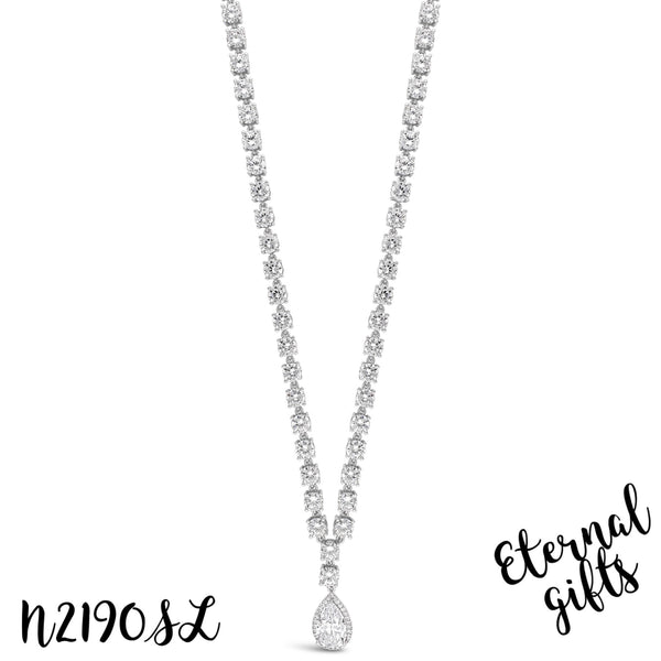 Tear Drop Crystal Necklace N2190SL - Absolute Jewellery