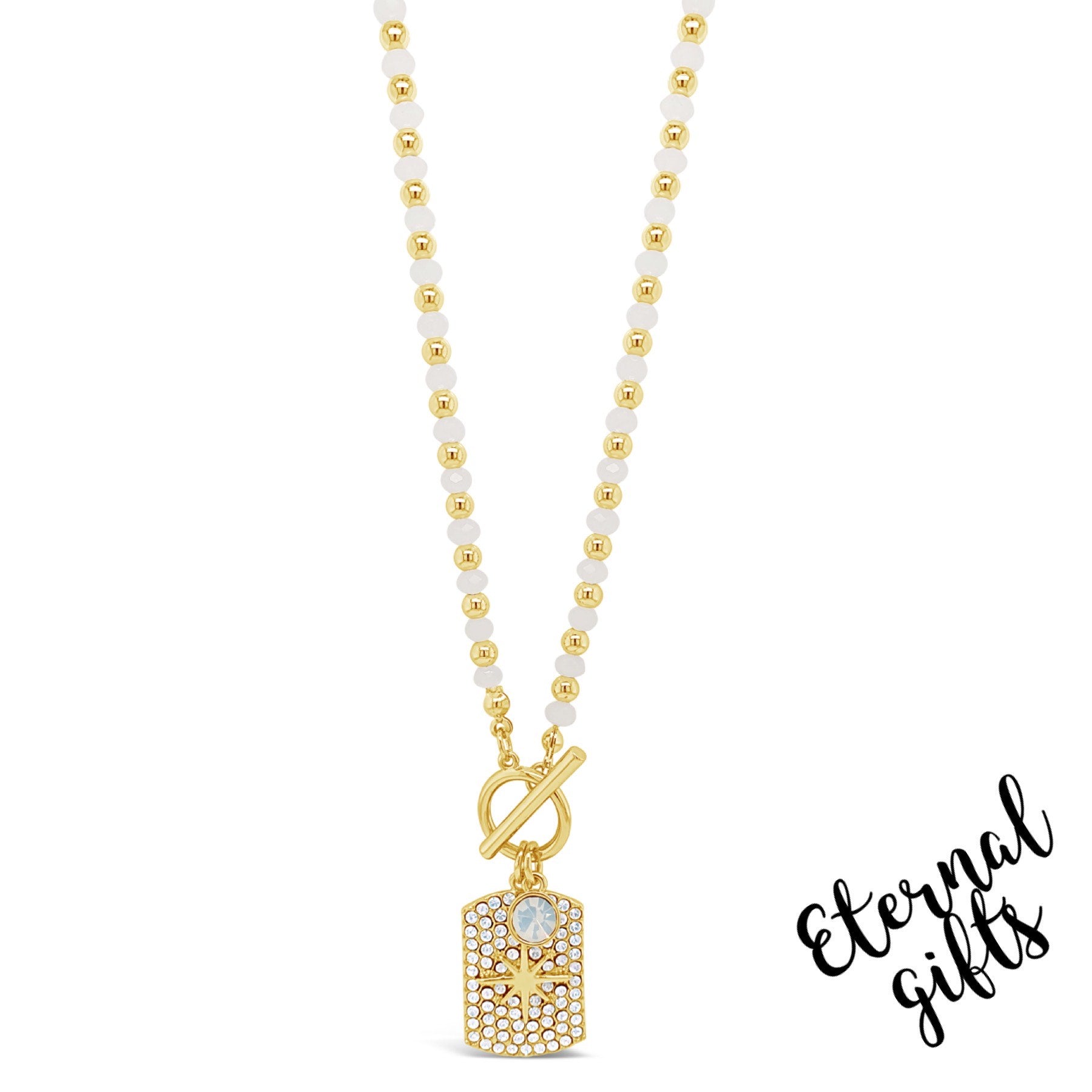 Beaded Necklace in white & Gold with Star Pendant By Absolute Jewellery