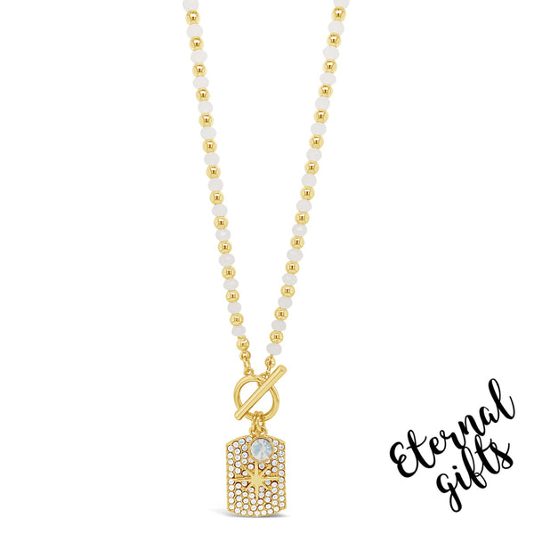 Beaded Necklace in white & Gold with Star Pendant By Absolute Jewellery