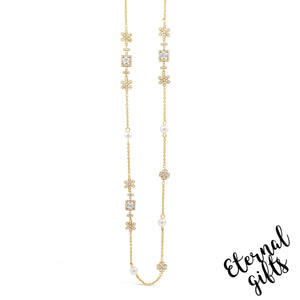 Long Daisy & Pearl Gold Necklace By Absolute Jewellery